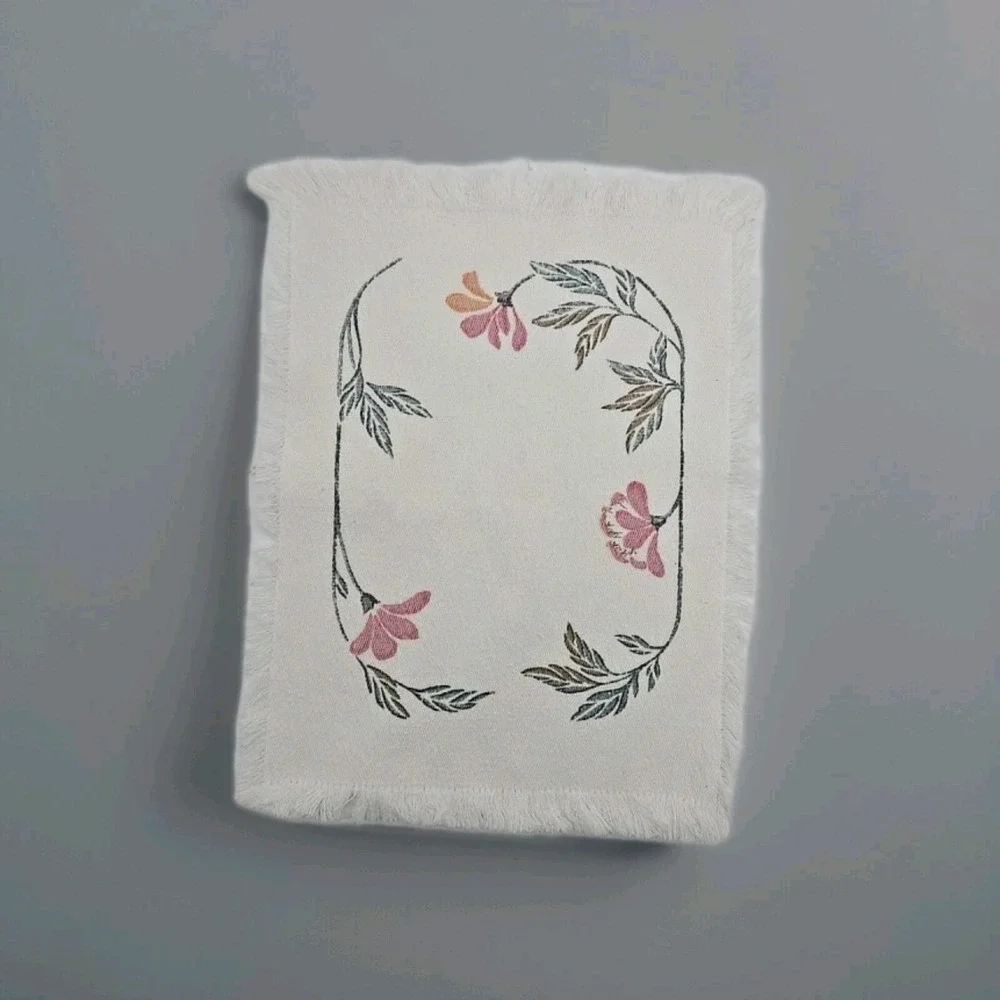 Set of 4 VTG Placemats‎ Ivory Pink Floral Vine Cloth Fringed 12